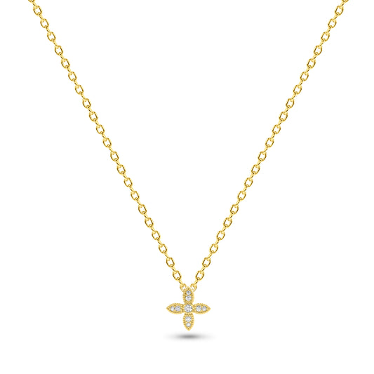 14K Gold Star Flower Diamond Necklace