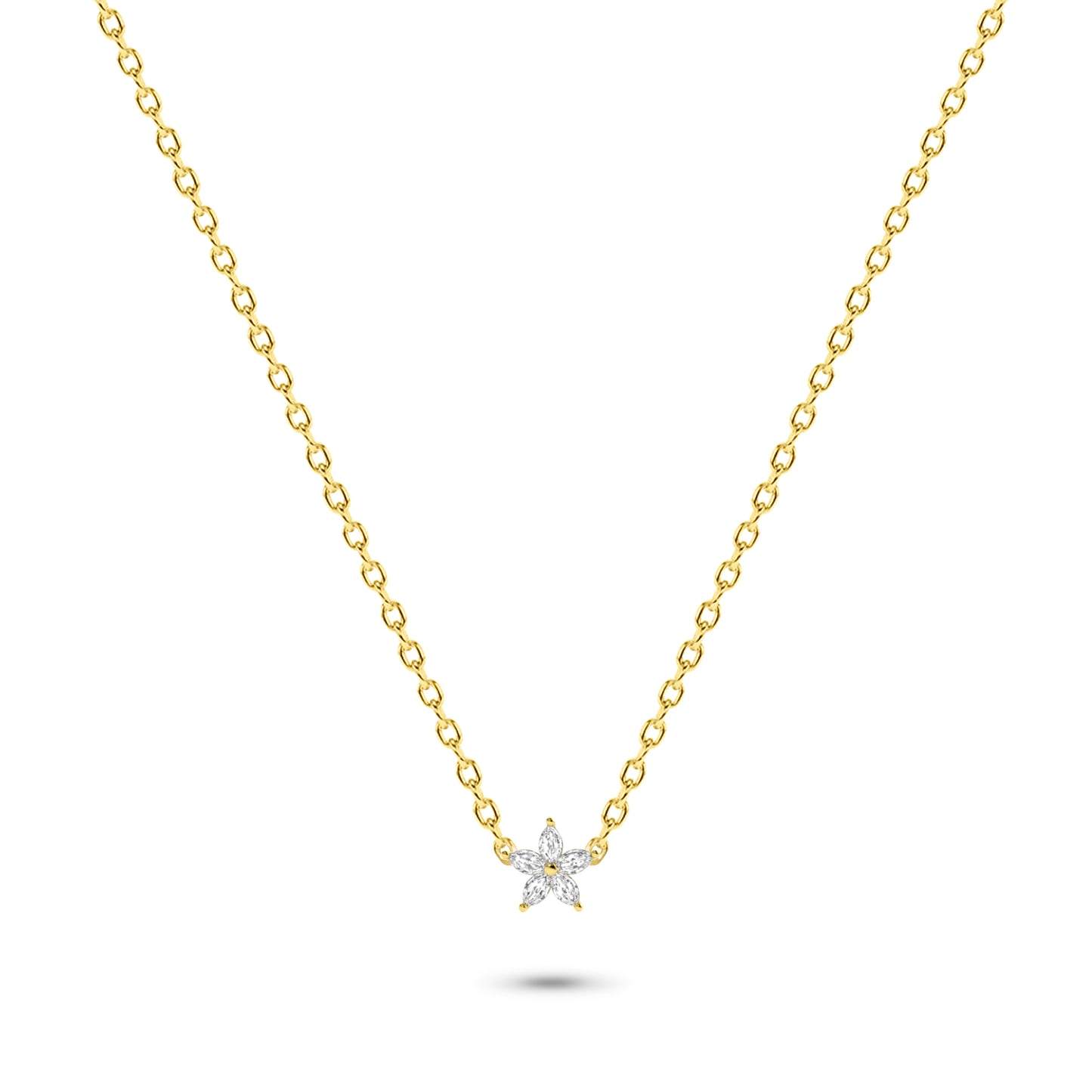Diamond Marquise Flower Necklace in 14K Gold