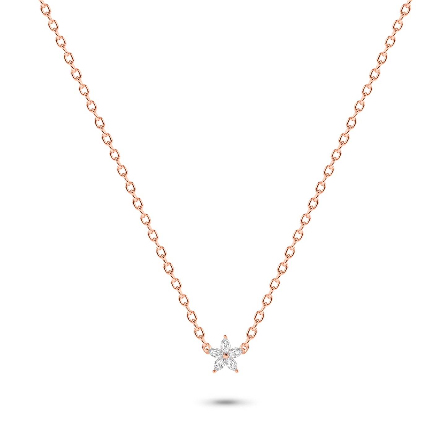Diamond Marquise Flower Necklace in 14K Gold