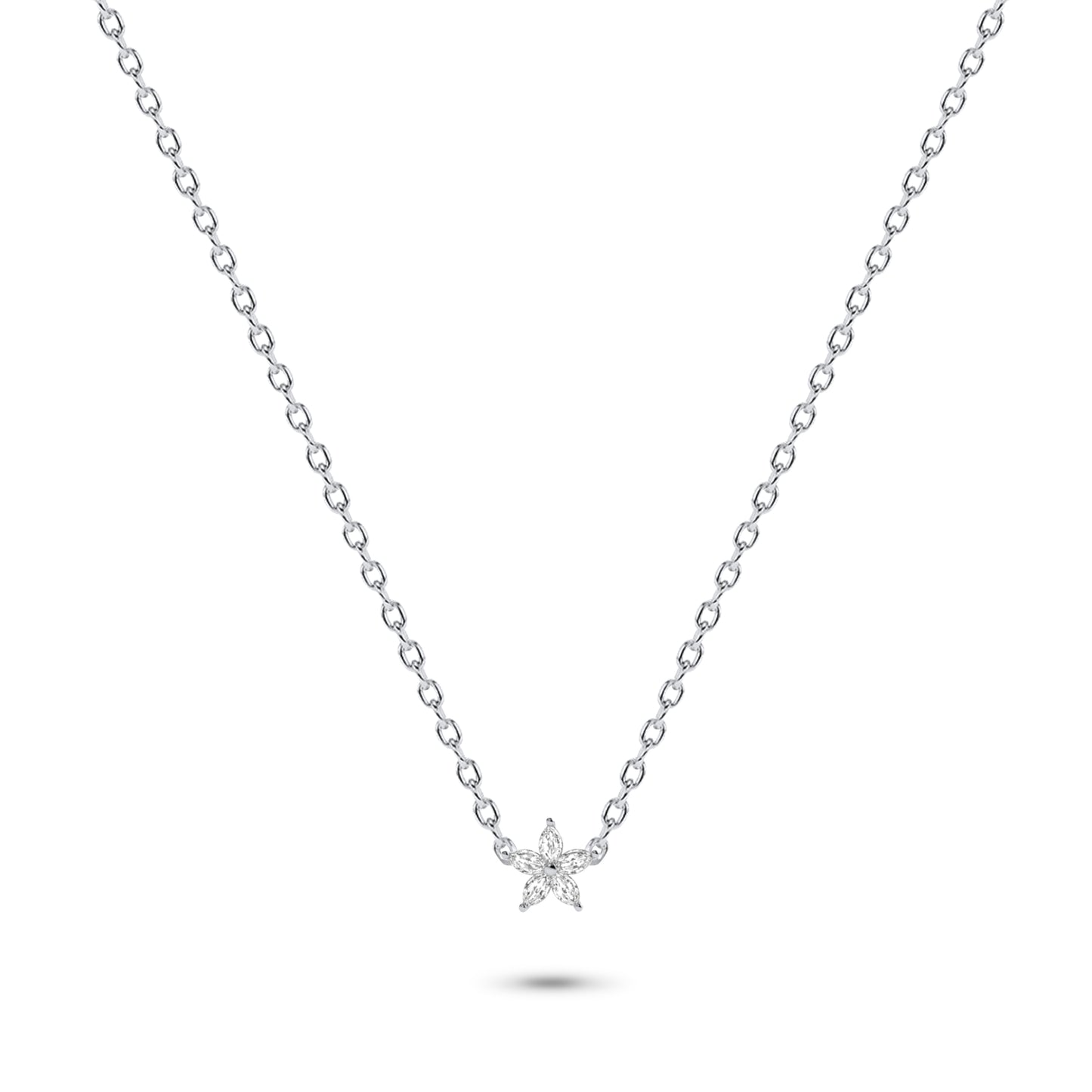 Diamond Marquise Flower Necklace in 14K Gold