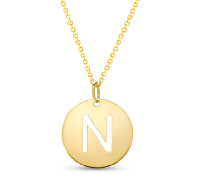 14K Gold Disc Pendant Initial Necklaces