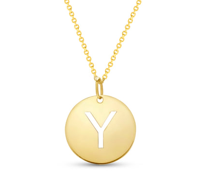14K Gold Disc Pendant Initial Necklaces