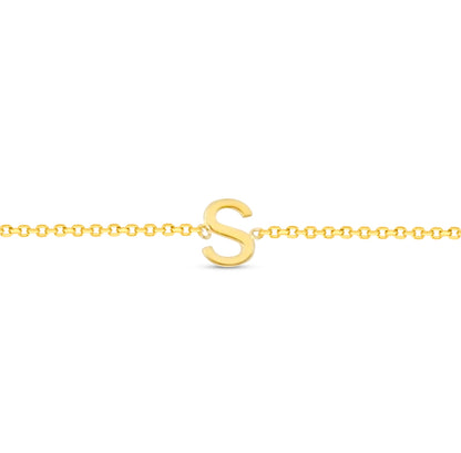 14K Initial Solid Gold Bracelet